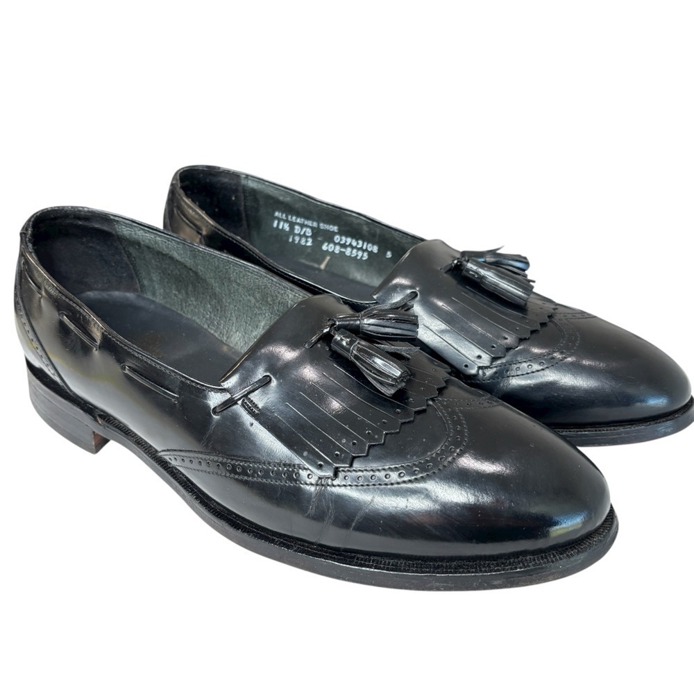 VTG Comfort Plus Mens Wingtip Tassel Black Leather Loafers Sz 11.5 D/B Made USA - Picture 7 of 14